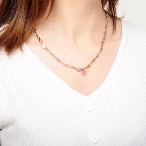 Edelstahl Halskette Mit Kunstperle Und Sternanhänger Geometrische S-Gliederkette Für Damen Minimalistischer Schmuck