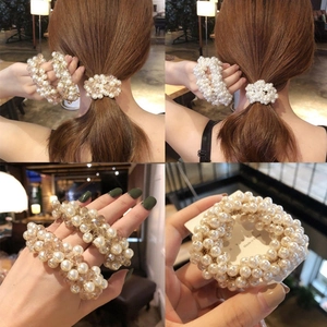 Handgewebte Haargummis Mit Künstlichen Künstliche Perlen Und Kristallperlen Hochelastisch Koreanischer Ins Stil Elegante Scrunchies