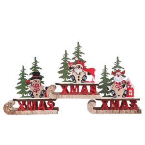 Dreiteilige Weihnachtsdekoration aus Holz mit Weihnachtsmann Schneemann und Rentier
