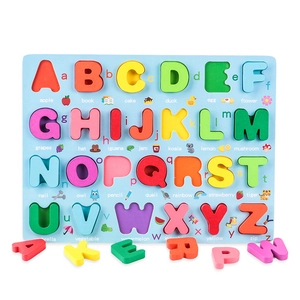 3D colorful wooden alphabet puzzle board for early educational letter recognition