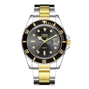 Montre homme bicolore or et argent avec grand cadran gris soleil et guichet de date