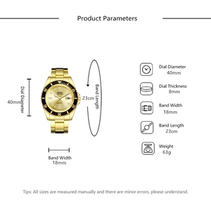 Détails de la montre à quartz bicolore dorée avec cadran 40mm et bracelet en acier