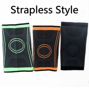 Genouillères de sport en tricot élastique en vert, orange et gris, version sans sangle