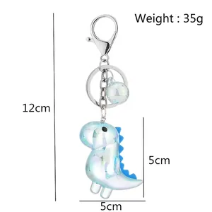 3D iridescent blue dinosaur keychain with metallic ring and 12cm total length accessory