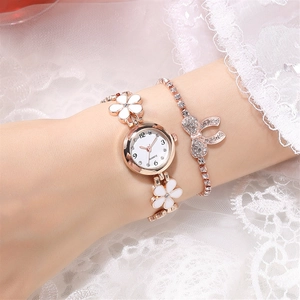 Women Quartz Watch Elegant Daisy Flower Bracelet Rhinestone Rose Gold Alloy Fashion Casual Timepiece Jewelry For Girls