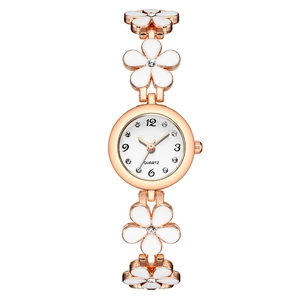 Elegant rose gold flower bracelet watch for women with sparkling crystal accents
