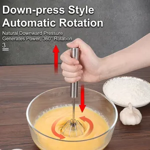 Semi-automatic stainless steel hand whisk rotating automatically by pressing down