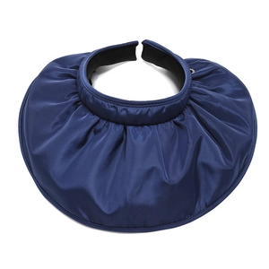 Navy blue sun visor hat with wide pleated brim and smooth satin finish for sun protection