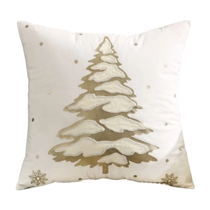 Christmas cushion cover with golden reindeer and embroidered snow tree 45x45 cm