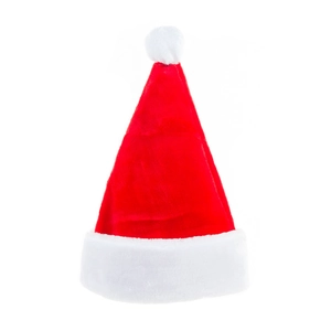 Klassische rot-weiße Weihnachtsmütze aus Plüsch mit dickem Kunstfellbesatz für Weihnachtsdeko
