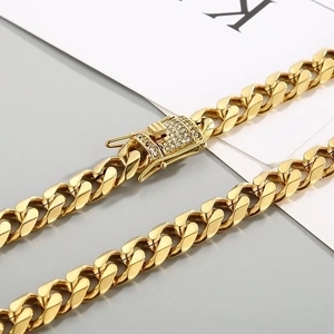 Hip hop gold Cuban chain necklace for men and women with iced out rhinestone clasp