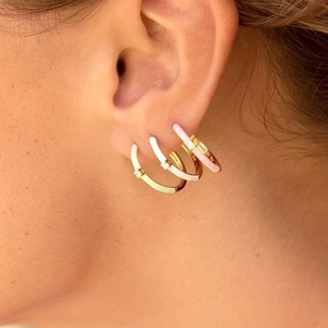 S925 sterling silver hoop earrings with colorful enamel and inset sparkling crystals
