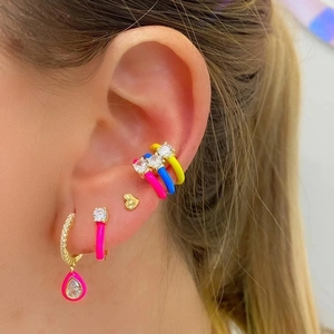 Colorful enamel S925 earrings set with rhinestones featuring heart and drop shapes