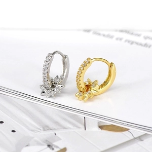 Luxurious French style star drop hoop earrings with sparkling crystals in gold and silver