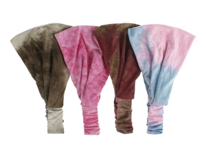 Four colorful tie-dye elastic yoga headbands with a wide design for active women