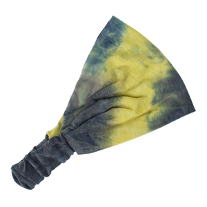 Tie-dye yoga headband with wide elastic design for sports and fitness in yellow
