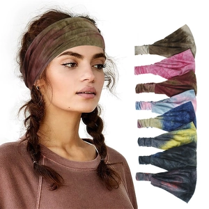 Wide elastic yoga headbands with vibrant tie-dye patterns for sports and gym use