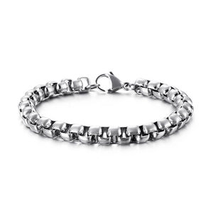 Classic silver-toned stainless steel box chain bracelet for men with lobster clasp