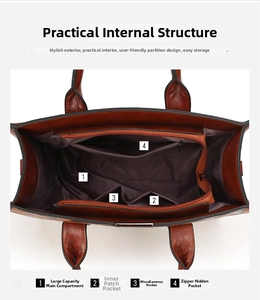 Detail view of large capacity tote bag interior with multiple functional storage pockets