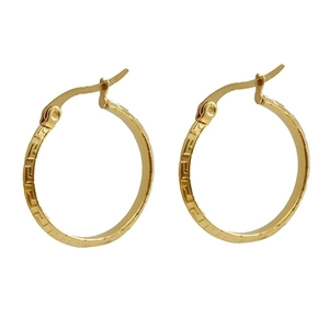 Pendientes de aro de acero al titanio bañados en oro de 18K con patrón griego grabado