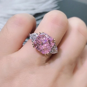 Fashion Princess Cut Faux Pink Tourmaline Open Adjustable Ring For Women Elegant Copper Rhinestone Party Finger Jewelry