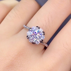 Flower Cluster Ring Copper White Gold Plated Luxury Simulated Moissanite Zircon Micro Pave Adjustable Open Band Jewelry Women