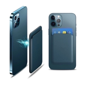 Magnetic leather MagSafe card wallet for iPhone in sea blue with strong magnetic suction