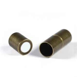 Cylindrical magnetic clasps for DIY jewelry in antique bronze finish on white background
