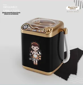 Miniature washing machine toy detail with transparent lid and drainage hose for kids