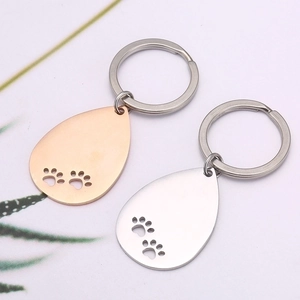 Teardrop Keychain Polished Stainless Steel With Hollow Pet Paw Print Pet Memorial ID Tag Accessory