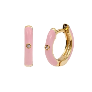 Rosafarbene Emaille-Ohrringe mit Goldbasis und Zirkonia im minimalistischen Stil