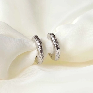 S925 silver C-shaped star and moon earrings with cubic zirconia on white silk