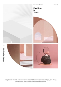 Artistic modern desktop ornament with black stone base and pink circular tray detail