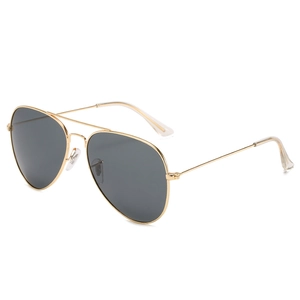 Classic polarized aviator sunglasses with gold metal frame and dark gray lenses