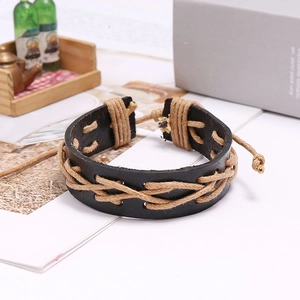 Retro handmade braided leather bracelet for men featuring vintage brown wax cord details