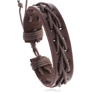 Men Woven Leather Bracelet Cowhide Wax Cord Adjustable Vintage Punk Boho Style Wristband