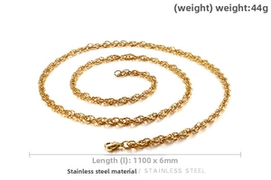 Detailed view of gold stainless steel twisted chain belt with lobster clasp 110cm length