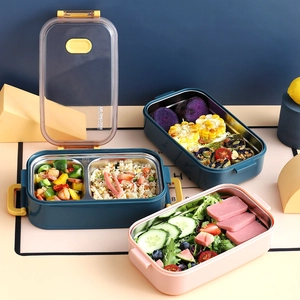 Portable Bento Lunch Box 304 Stainless Steel Double Layer Insulated Divided Food Container With Handle For Office Student