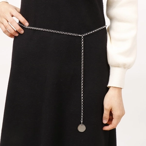 Chaîne de corps en acier inoxydable argenté pour femme avec pendentif perle ronde sur robe