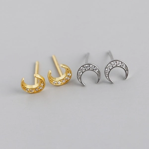 Boucles D'Oreilles Puces Croissant De Lune Avec Tige En Argent Sterling 925 Zircon Incrusté Bijoux De Mode Pour Femmes