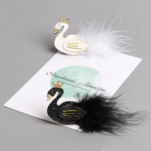 Elegant swan hair clips with feathers and glitter crowns for girls' princess accessories