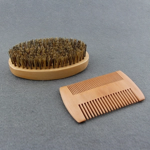 2-piece men's beard grooming set featuring a wild boar bristle brush and double-sided wooden comb