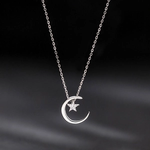 925 Sterling Silver Moon Star Pendant Necklace Cubic Zirconia Dainty Minimalist Jewelry Gifts For Women