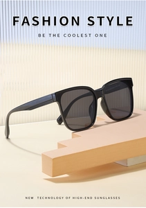 Detail view of black square frame sunglasses with YT7141 model text on the temple arm