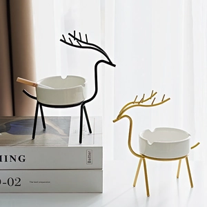 Cendrier En Céramique Avec Cadre En Métal Cerf Support En Fer Géométrique Minimaliste Nordique Décoration De Bureau