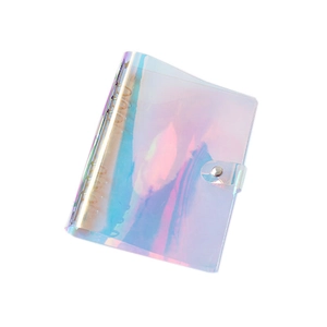 Holographic A5 A6 loose-leaf binder notebook in clear laser PVC with 6-ring metal clip