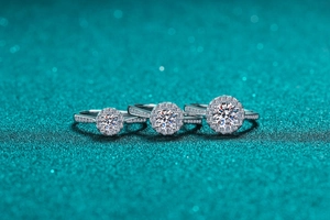Detailed comparison of three S925 sterling silver halo rings with round moissanite stones