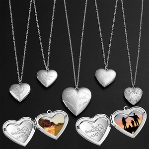 Silver heart locket pendant necklace set with engraved patterns and inspirational text