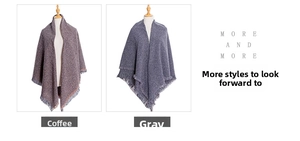 Detailed knit texture and tassel edges of coffee and grey thickened shawls