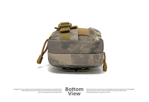 Bottom view of tactical waist bag featuring Molle straps and metal snap buttons